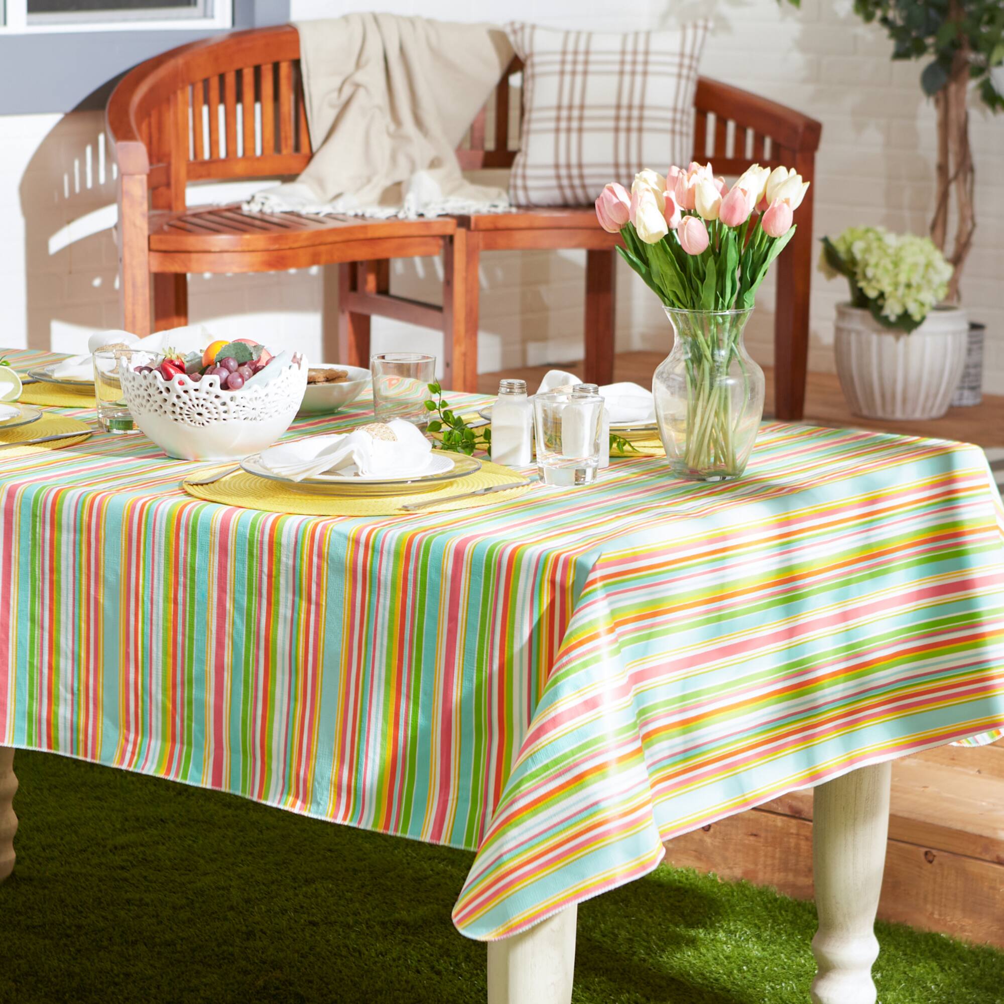 Spring Stripe Vinyl Tablecloth 60" x 102"